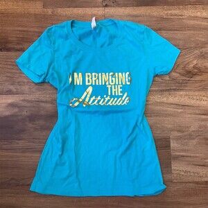 Detour-Fancy-Gear Womens T-Shirt Size M Blue Fitted Graphic Attitude Tee